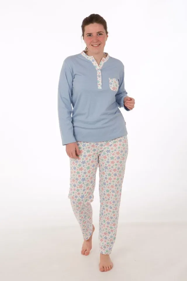 Perlina Pyjama Dames: Jolien A, Gemoltoneerd, Blauw tot 4XL ( lina.85 )
