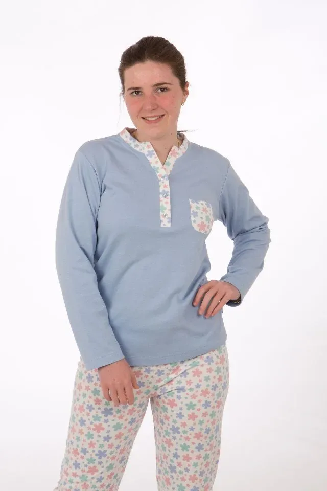 Perlina Pyjama Dames: Jolien A, Gemoltoneerd, Blauw tot 4XL ( lina.85 )