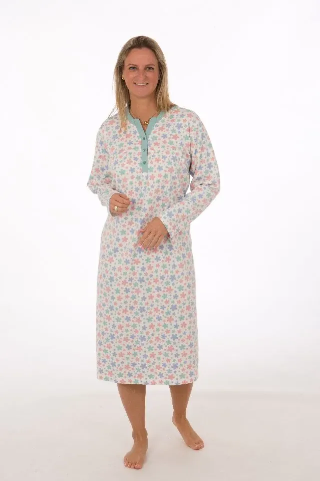 Perlina Pyjama Dames: Jolien A, Gemoltoneerd, Opal tot 4XL, lengte 115cm ( LINA.86 )