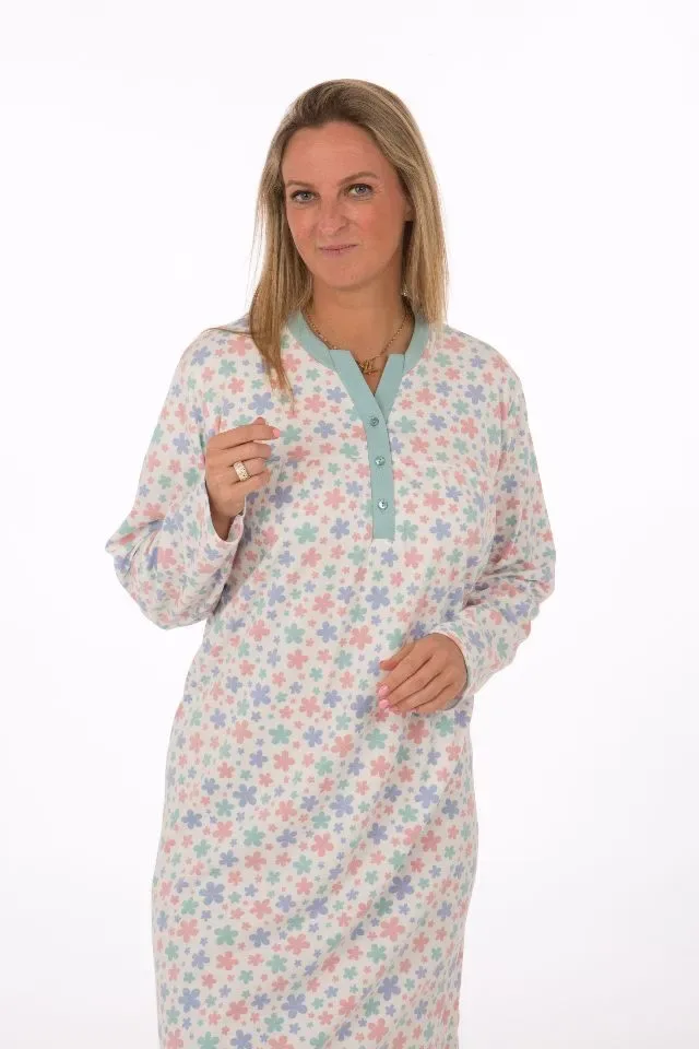 Perlina Pyjama Dames: Jolien A, Gemoltoneerd, Opal tot 4XL, lengte 115cm ( LINA.86 )
