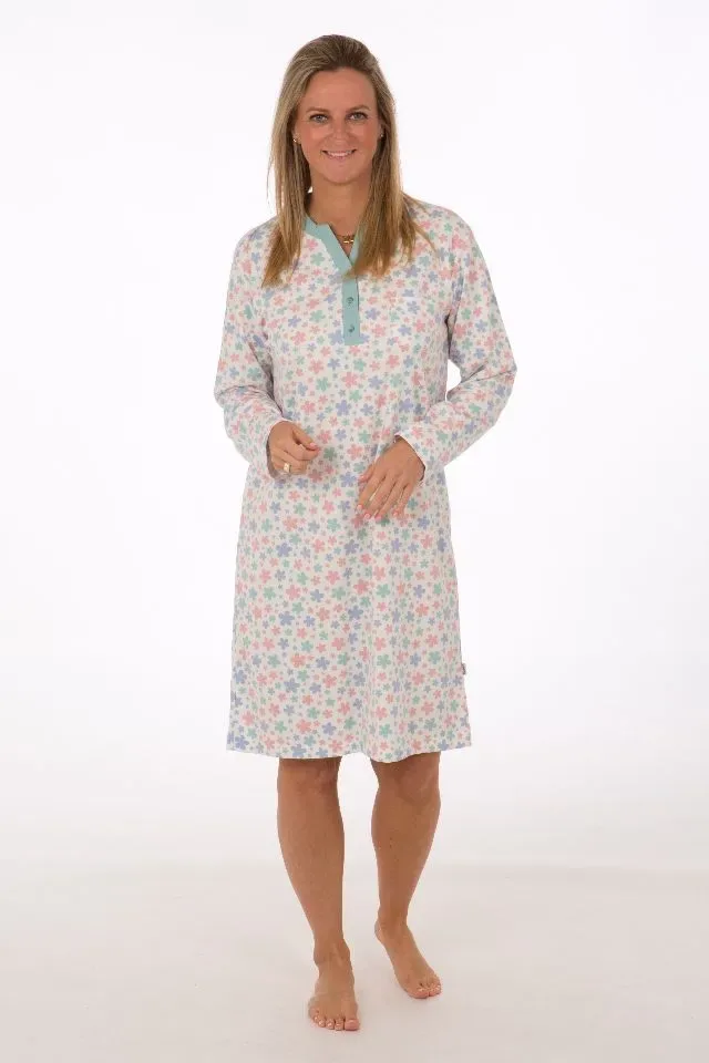 Perlina nachthemd: Jolien C, Gemoltoneerd, Ecru tot 6XL, lengte 110cm ( LINA.88 )