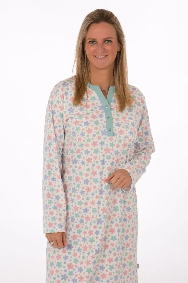 Perlina nachthemd: Jolien C, Gemoltoneerd, Ecru tot 6XL, lengte 110cm ( LINA.88 )