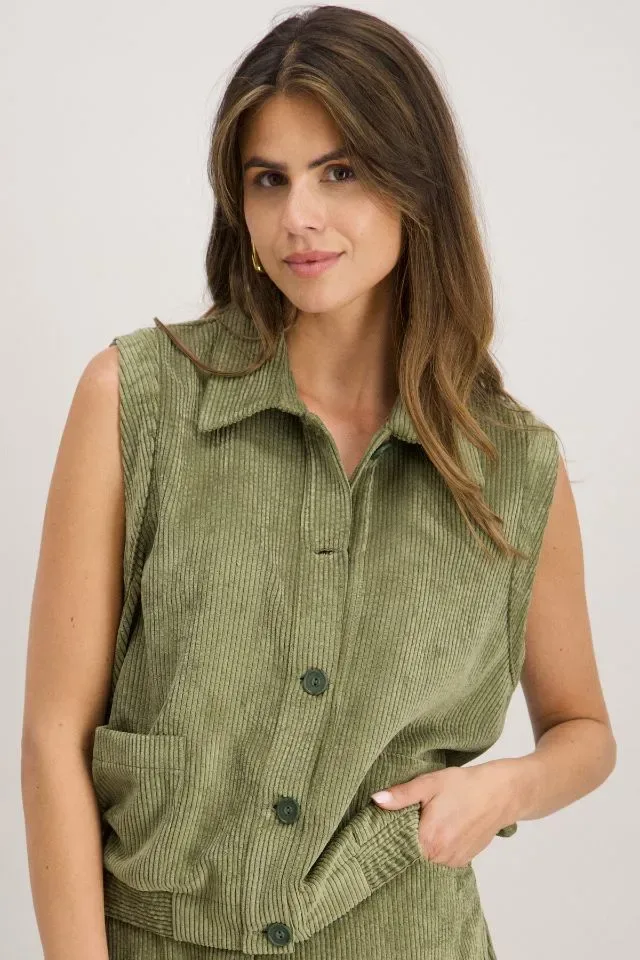 Signe Nature Gilet: Mouwloos, Kaki, Ribfluweel ( Signe.1346 )