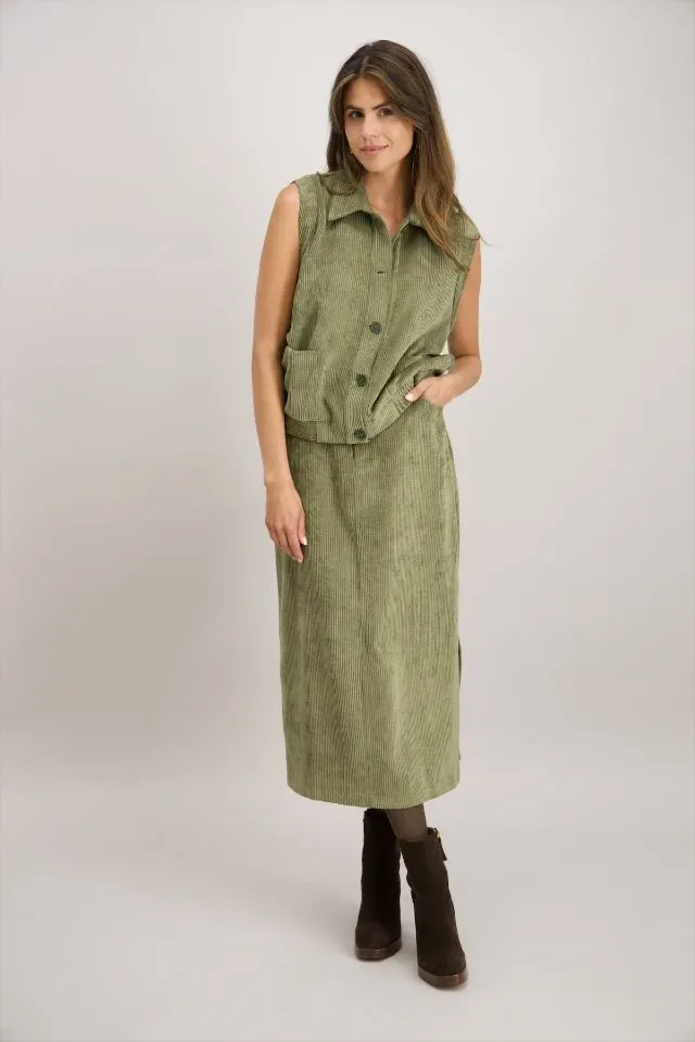 Signe Nature Gilet: Mouwloos, Kaki, Ribfluweel ( Signe.1346 )