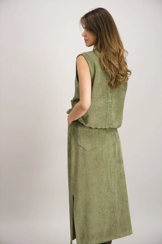 Signe Nature Gilet: Mouwloos, Kaki, Ribfluweel ( Signe.1346 )
