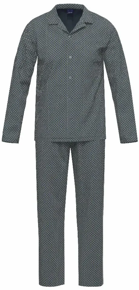 Ammann Heren Pyjama: blauw geprint, Doorknoopmodel, tot 4XL ( AMM.667 )