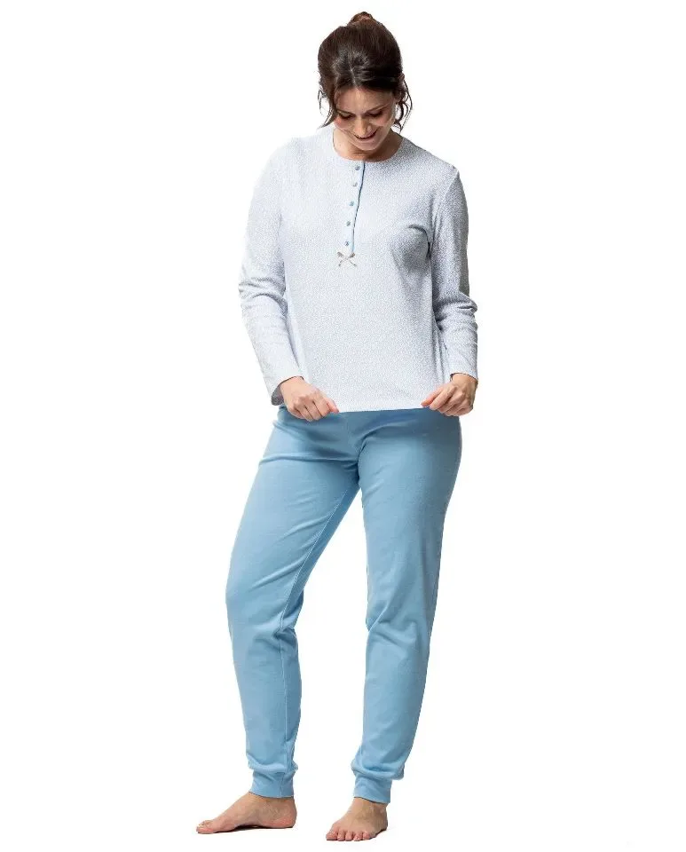 Egatex Dames pyjama: Blauw, interlock katoen ( EGA.498 )