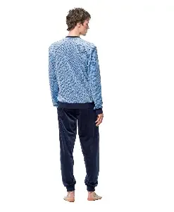 EGatex ( Soy ) Heren Pyjama: Velours, Blauw ( EGA.501 )