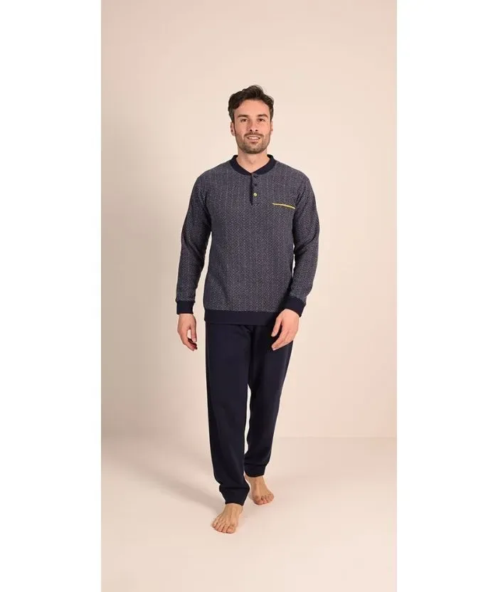 Gary Pyjama Heren: Blauw, Punto milano ( zeer warm ) ( GARY.123 )