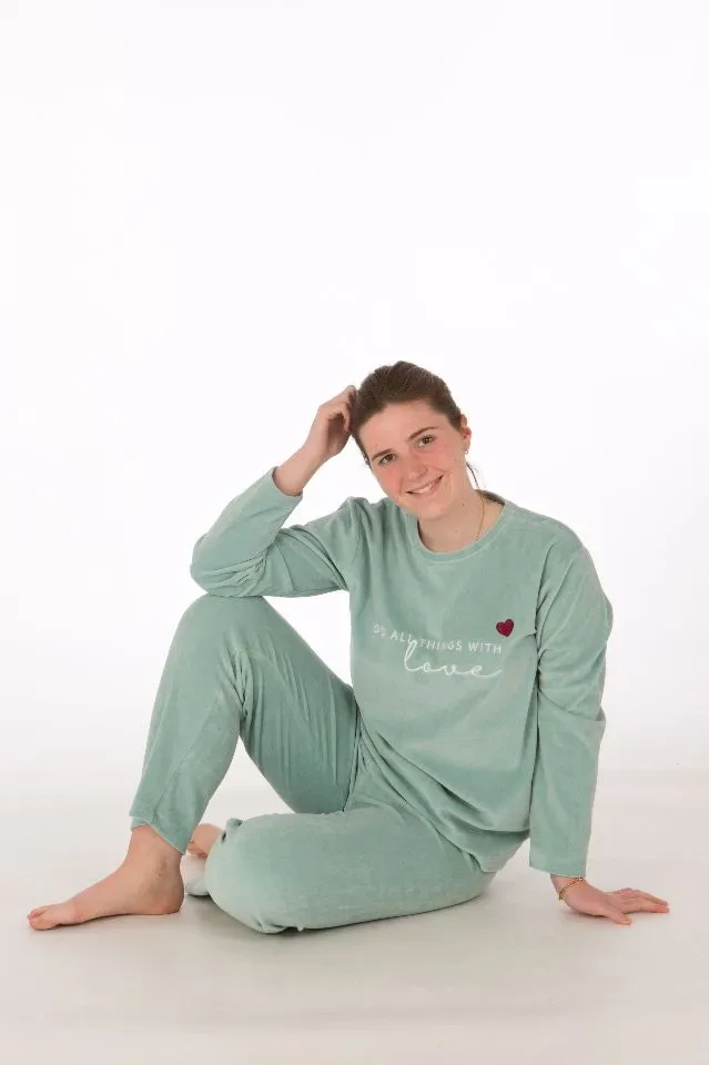Perlina pyjama dames: Tonia, Velours, opal blauw ( LINA.670 )
