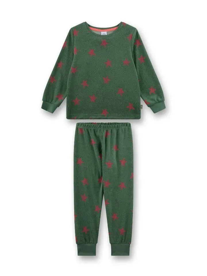 Sanetta pyjama meisjes / Jongens: groen met sterren, badstof  san.176