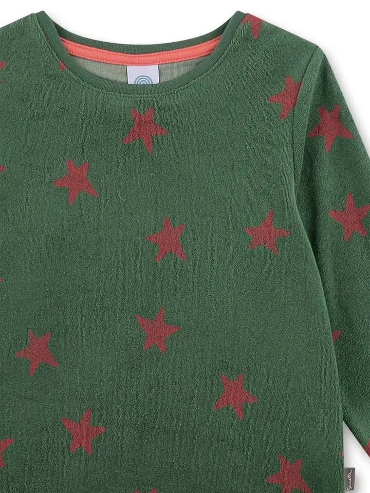 Sanetta pyjama meisjes / Jongens: groen met sterren, badstof  san.176