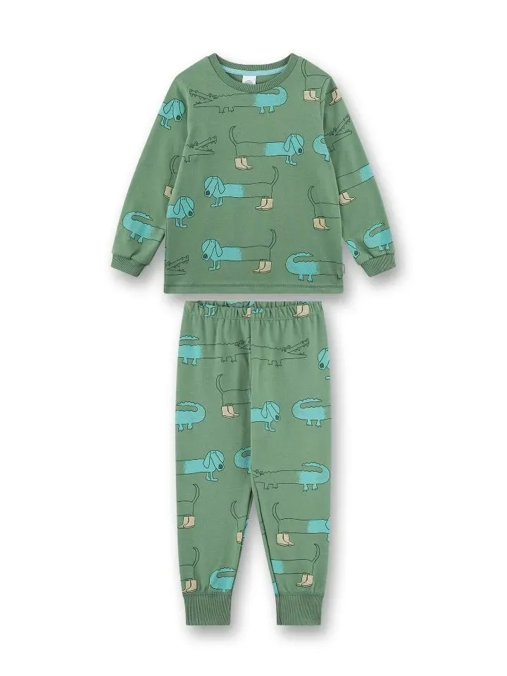 Sanetta pyjama Jongens: groen, teckels / krokodillen ( SAN.177 )