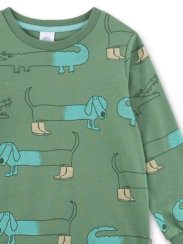 Sanetta pyjama Jongens: groen, teckels / krokodillen ( SAN.177 )