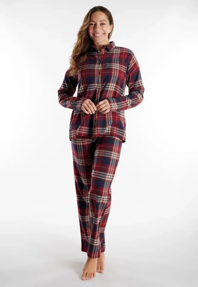 Tom Tailor Pyjama dames: Flanel, doorknoop model, Bordeau ( TOM.40 )