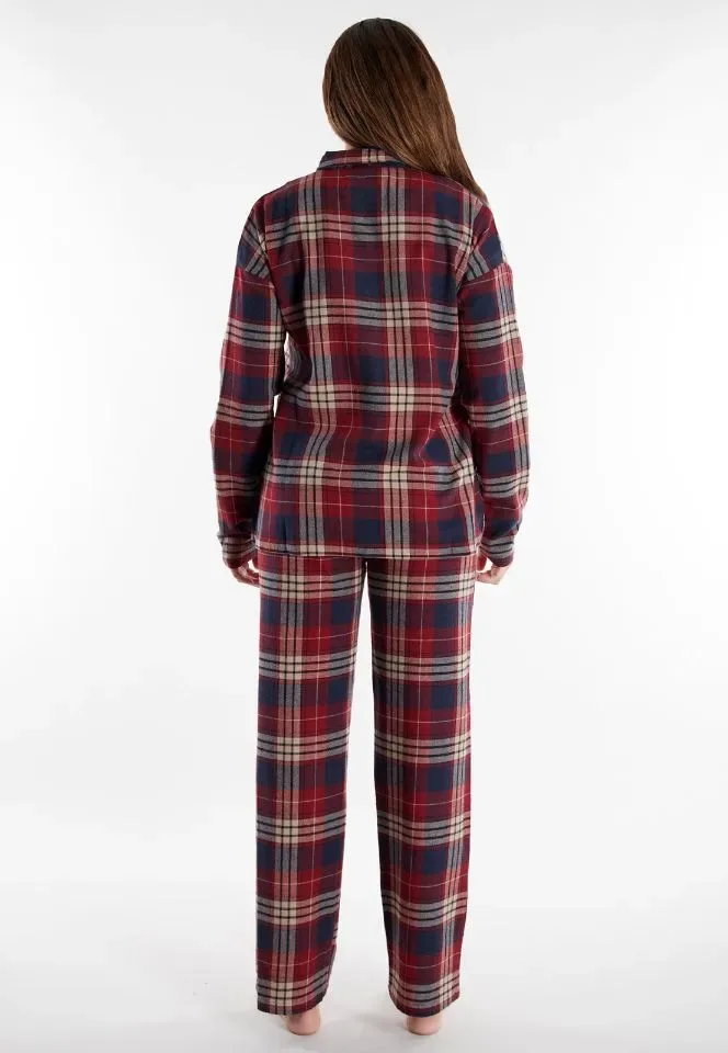 Tom Tailor Pyjama dames: Flanel, doorknoop model, Bordeau ( TOM.40 )
