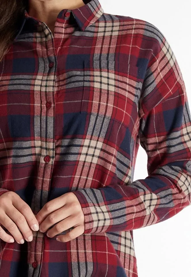 Tom Tailor Pyjama dames: Flanel, doorknoop model, Bordeau ( TOM.40 )