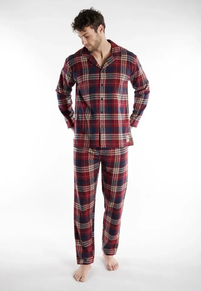 Tom Tailor Pyjama Heren: Flanel, doorknoop model, Bordeau ( TOM.41 )