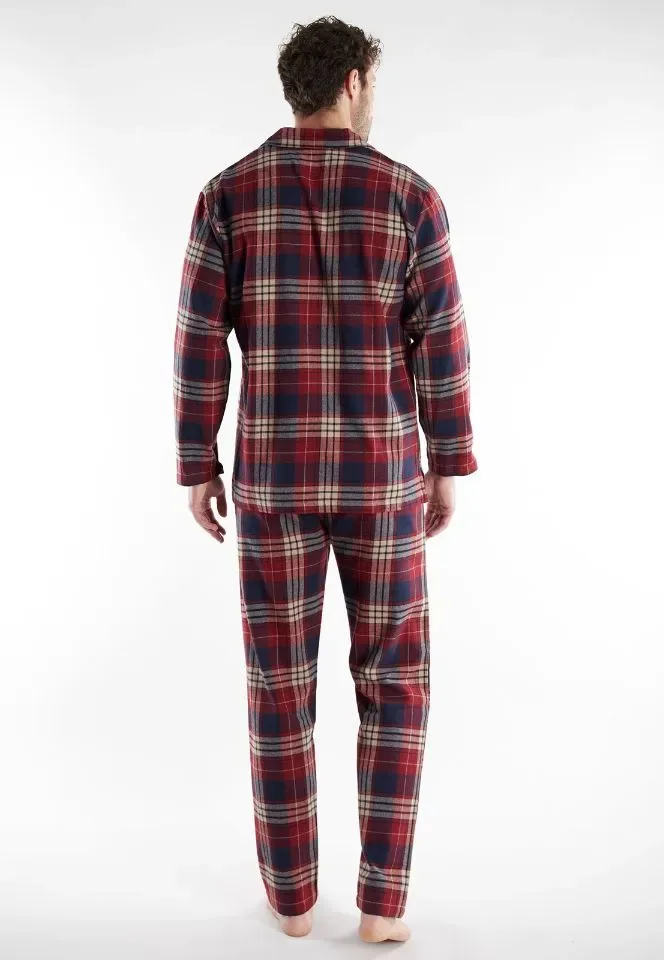 Tom Tailor Pyjama Heren: Flanel, doorknoop model, Bordeau ( TOM.41 )