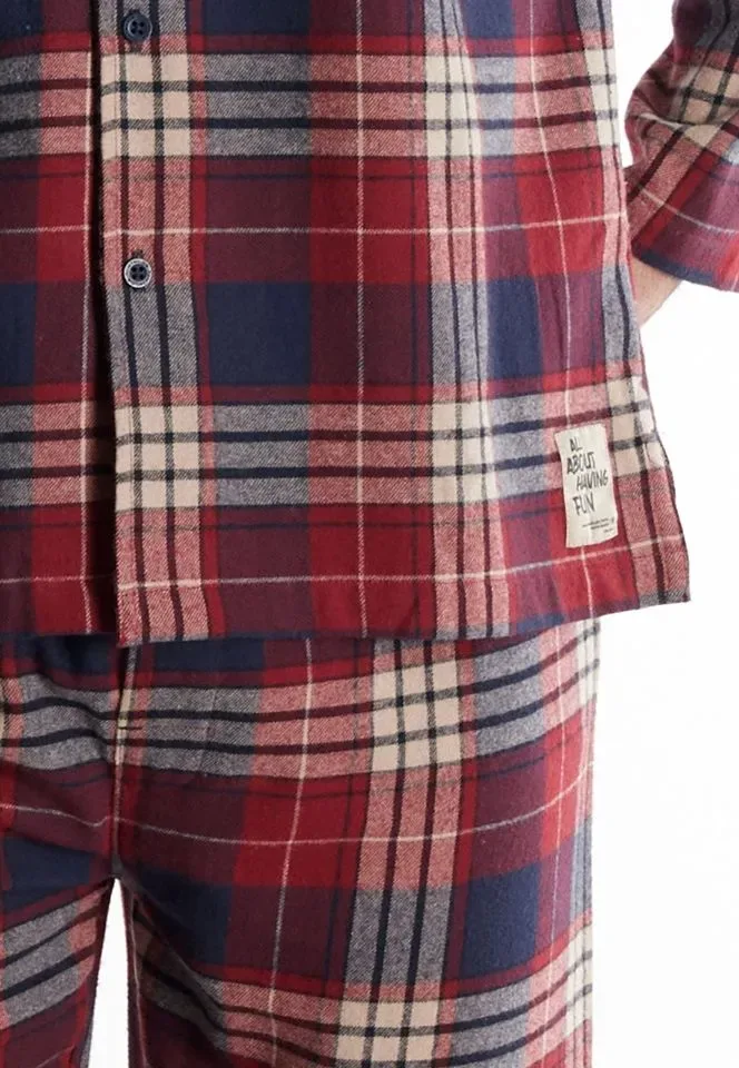 Tom Tailor Pyjama Heren: Flanel, doorknoop model, Bordeau ( TOM.41 )
