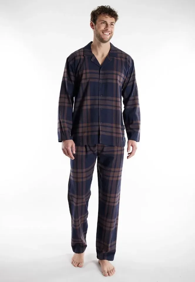 Tom Tailor Pyjama Heren: Flanel, doorknoop model, Blauw ( TOM.42 )