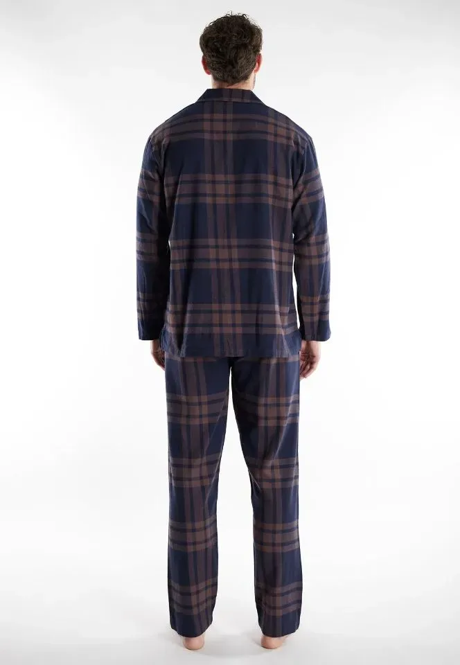 Tom Tailor Pyjama Heren: Flanel, doorknoop model, Blauw ( TOM.42 )