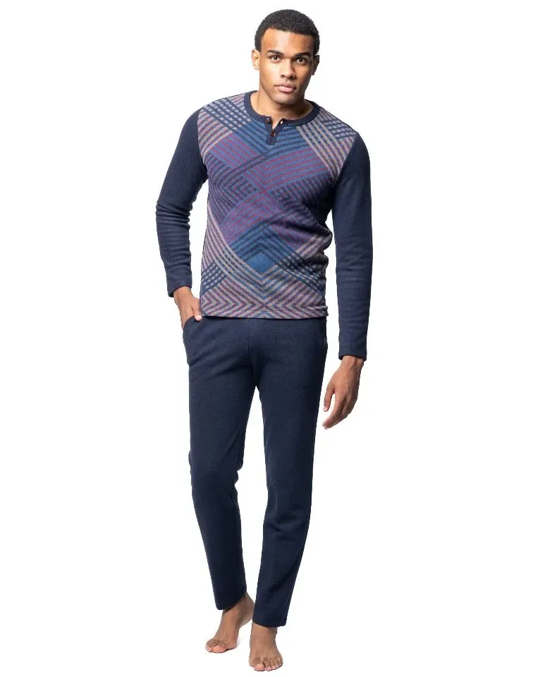 Egatex ( Soy ) Heren pyjama: Warm, blauw geprint ( EGA.504 )