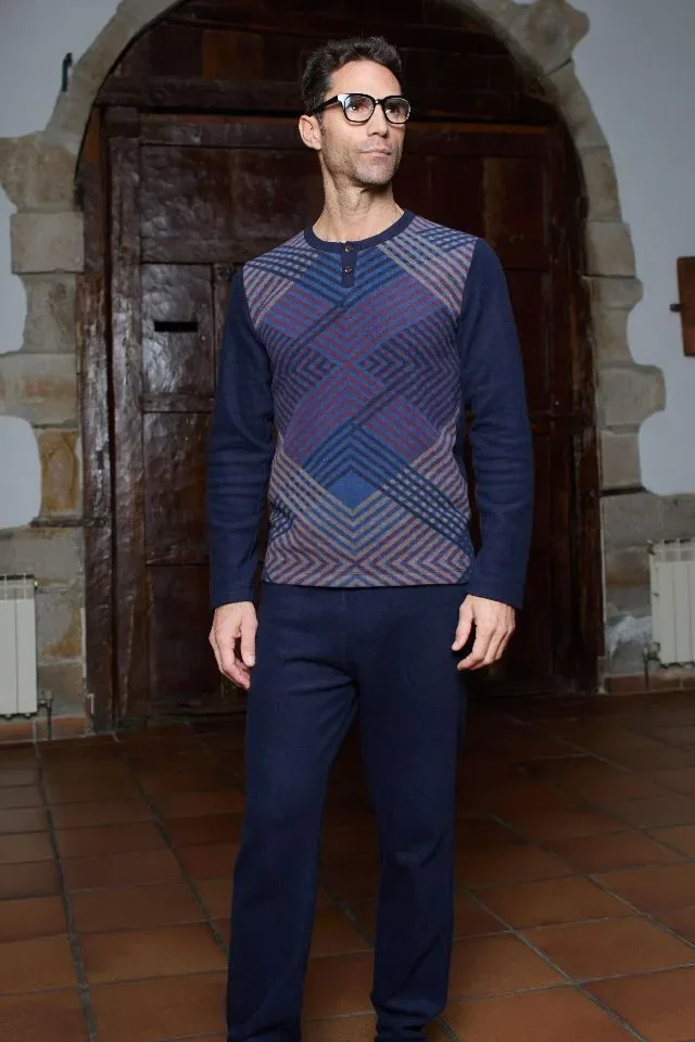 Egatex ( Soy ) Heren pyjama: Warm, blauw geprint ( EGA.504 )