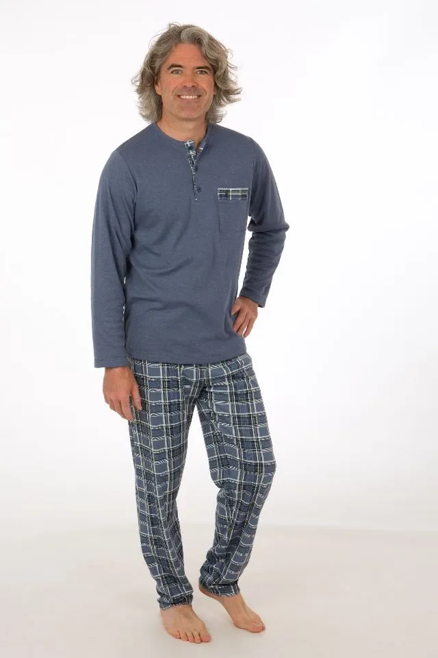 Perlina Pyjama Heren: Ray, Blauw, Interlock Brushed ( LINA.93 )
