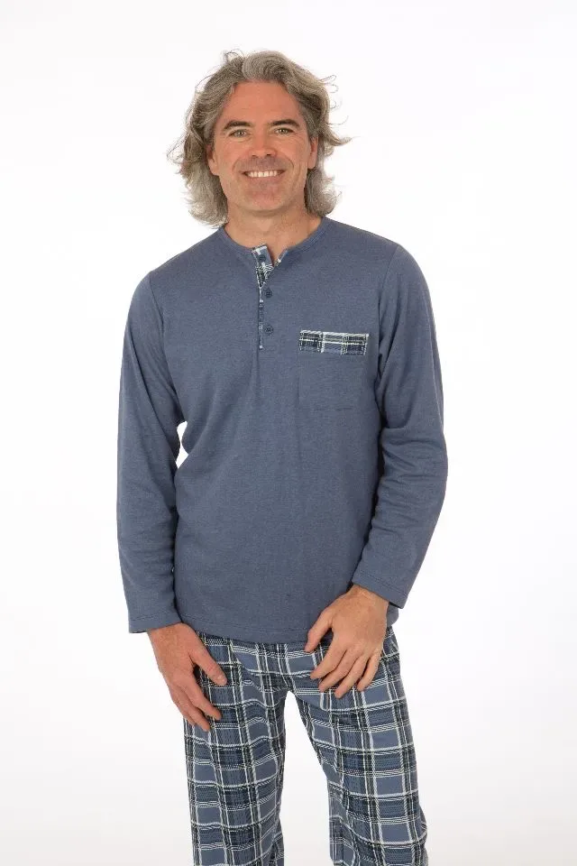 Perlina Pyjama Heren: Ray, Blauw, Interlock Brushed ( LINA.93 )