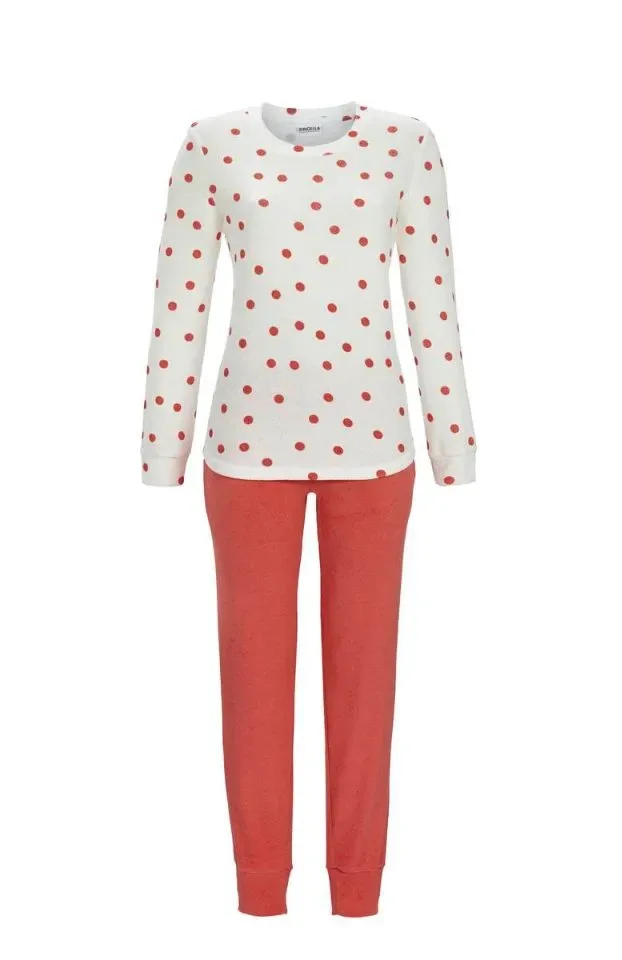 Ringella Dames Pyjama: Ecru / oranje, Badstof ( RIN.593 )