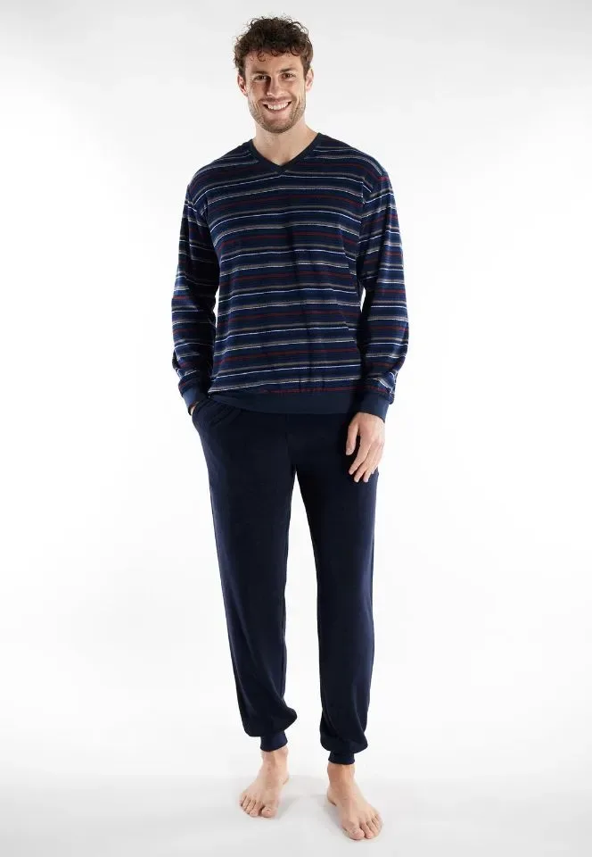 Gotzburg Heren Pyjama: Blauw, Badstof ( GOT.76 )
