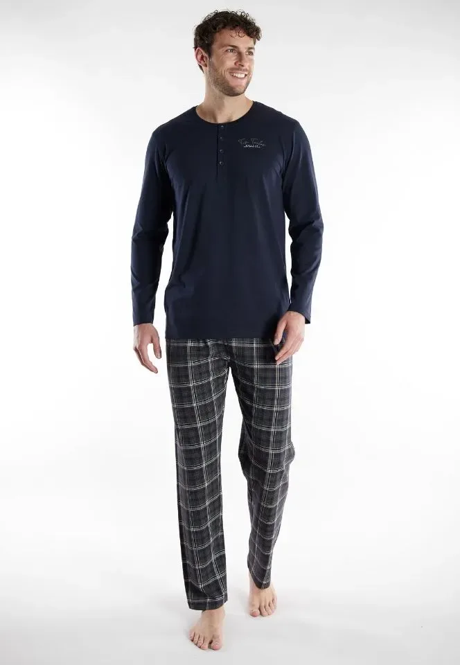 Tom Tailor Pyjama Heren: Blauw, carree broek, 100% Katoen ( TOM.45 )