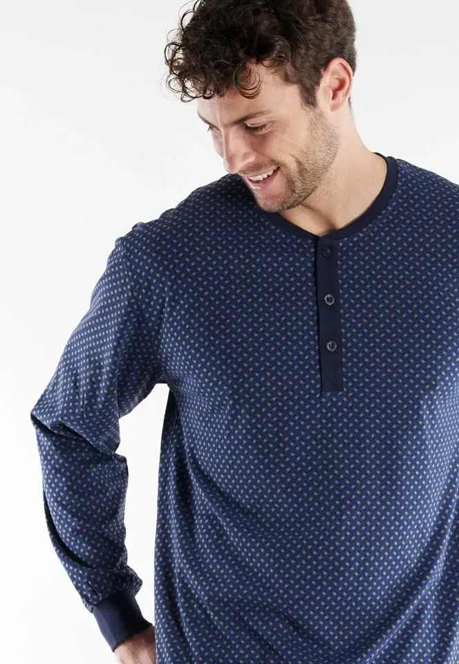 Gotzburg pyjama heren: Blauw geprint ( GOT.81 )