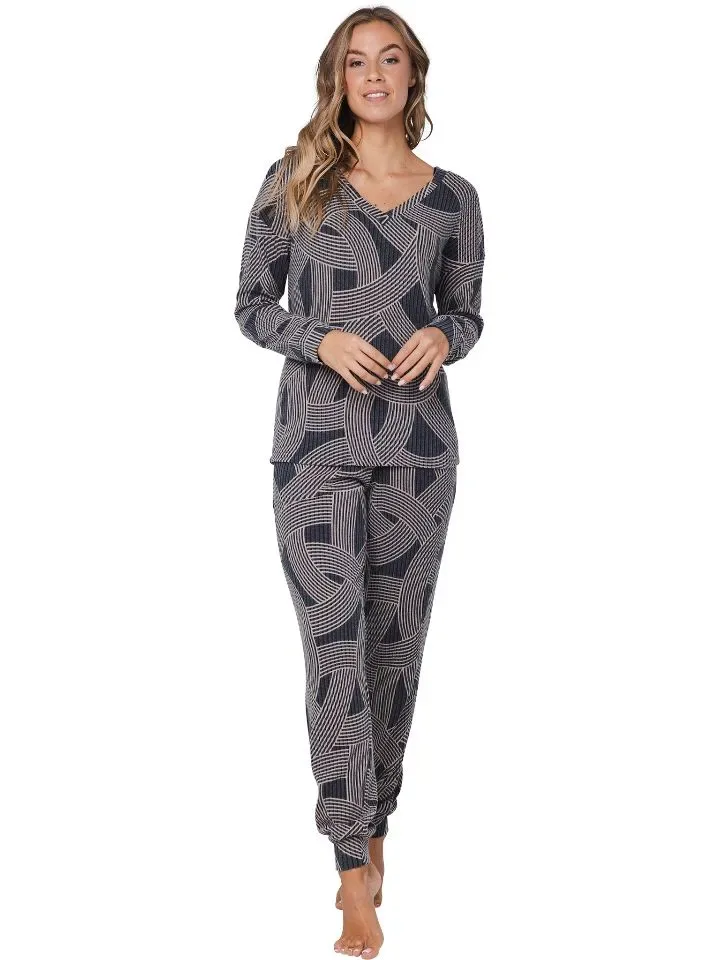 Pastunette Dames pyjama: Zwart / beige, zeer zacht ( PAS.125 )