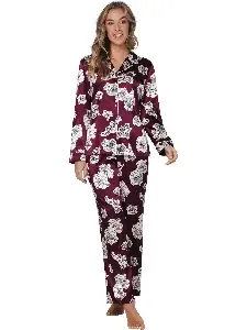 Pastunette Dames pyjama: Bordeaux, Satijn, doorknoop model ( PAS.124 )