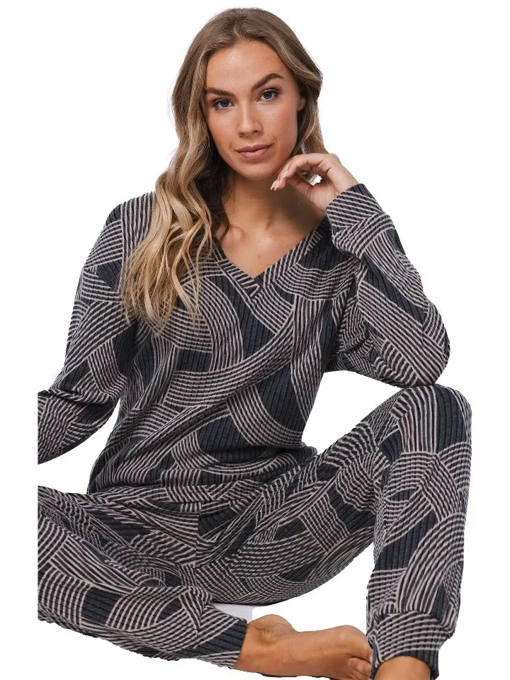 Pastunette Dames pyjama: Zwart / beige, zeer zacht ( PAS.125 )
