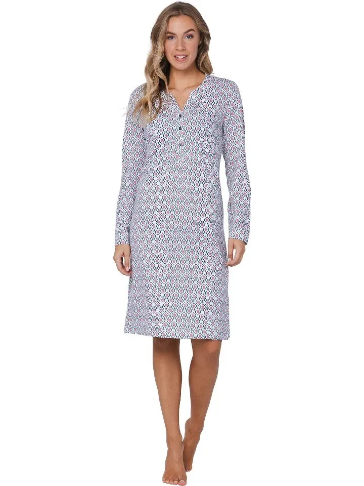Pastunette dames nachthemd: Blauw, 100% katoen ( PAS.133 )
