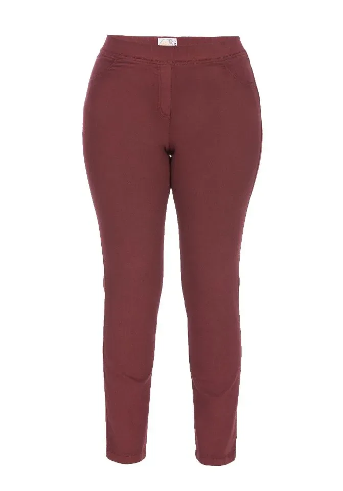 KJ Brand Broek: Jenny, bordeaux, met elastiek in de lenden ( BRA.342 )