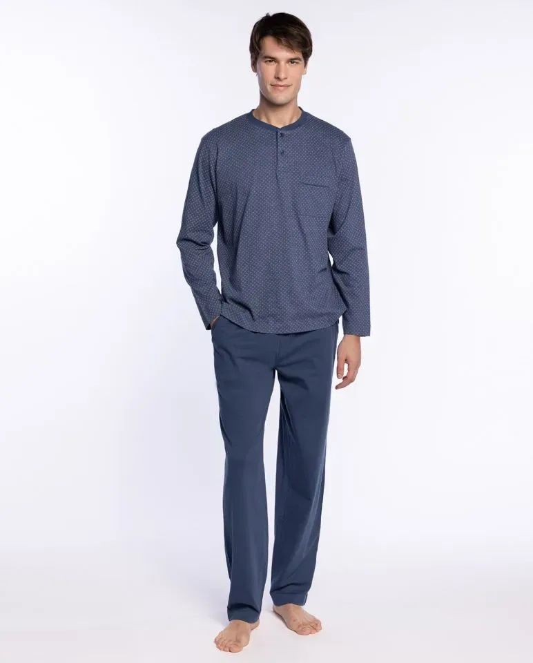 Punto blanco Pyjama Heren: blauw met motief, 100% Katoen ( PUN.79 )