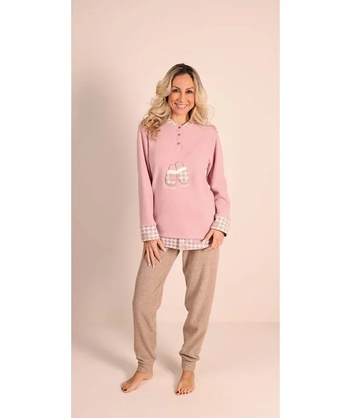 Gary Dames Pyjama: Punto milano ( lekker warm ) Roze ( GARY.126 )