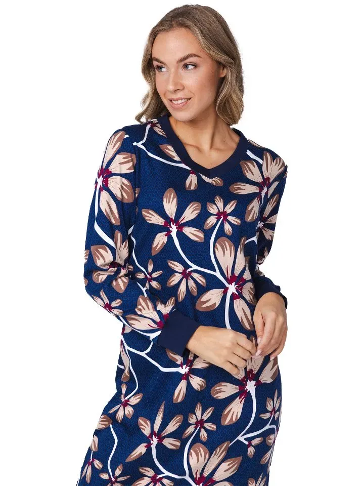 Pastunette dames nachthemd: Gebloemd blauw, katoen ( PAS.136 )
