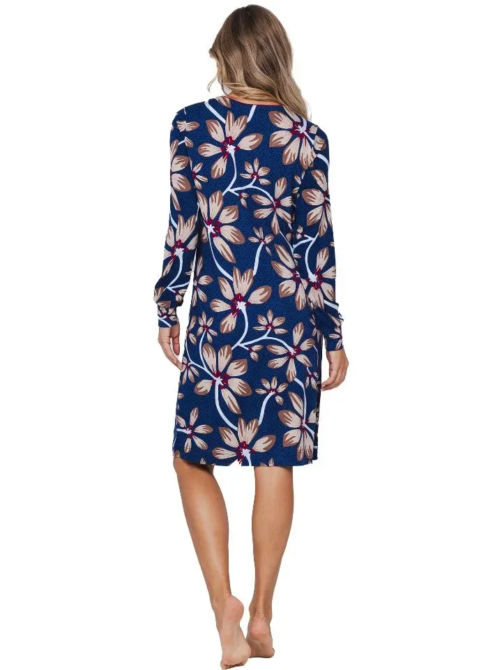 Pastunette dames nachthemd: Gebloemd blauw, katoen ( PAS.136 )