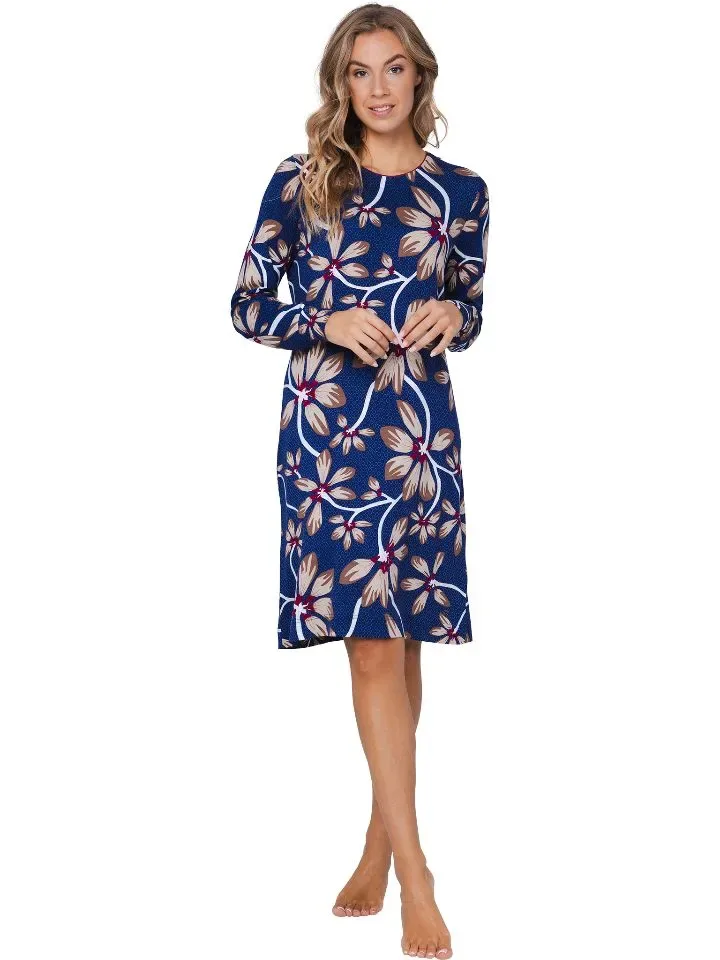 Pastunette dames nachthemd: Gebloemd blauw, katoen ( PAS.136 )