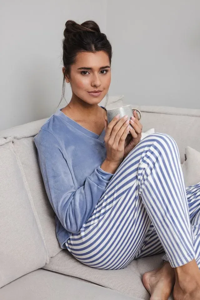 Pastunette Dames pyjama: Fleece, blauw ( PAS.139 )