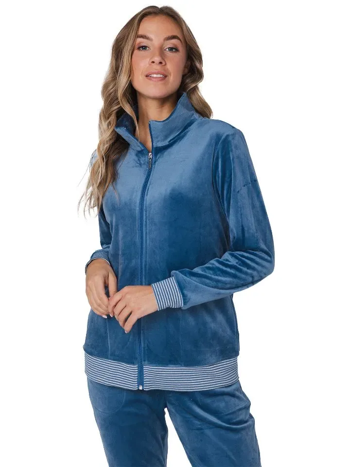 Pastunette Dames homewear: Blauw, met rits, Velours ( PAS.140 )