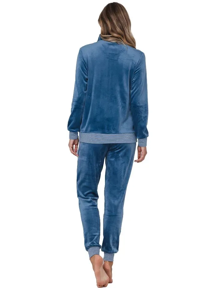 Pastunette Dames homewear: Blauw, met rits, Velours ( PAS.140 )