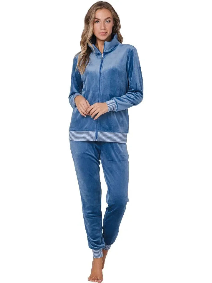 Pastunette Dames homewear: Blauw, met rits, Velours ( PAS.140 )