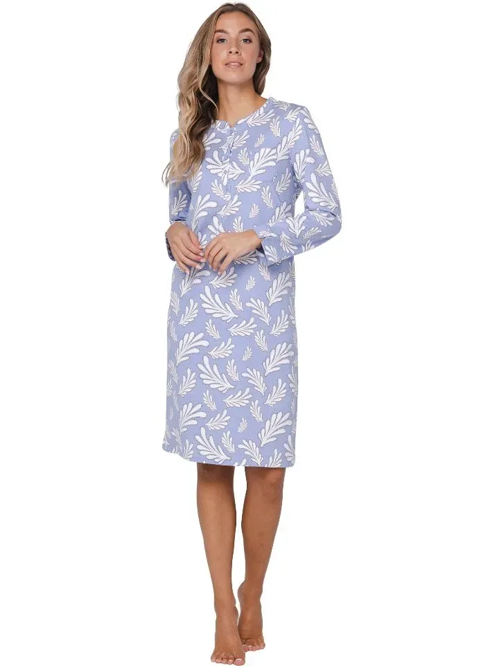 Pastunette dames nachthemd: Blauw, katoen, 105cm ( PAS.141 )