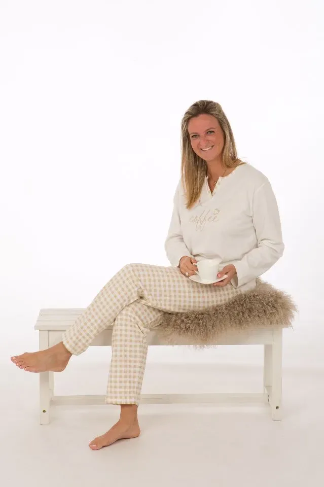 Perlina Dames pyjama: Philinne, gemoltoneerd, beige ( LINA.95 )